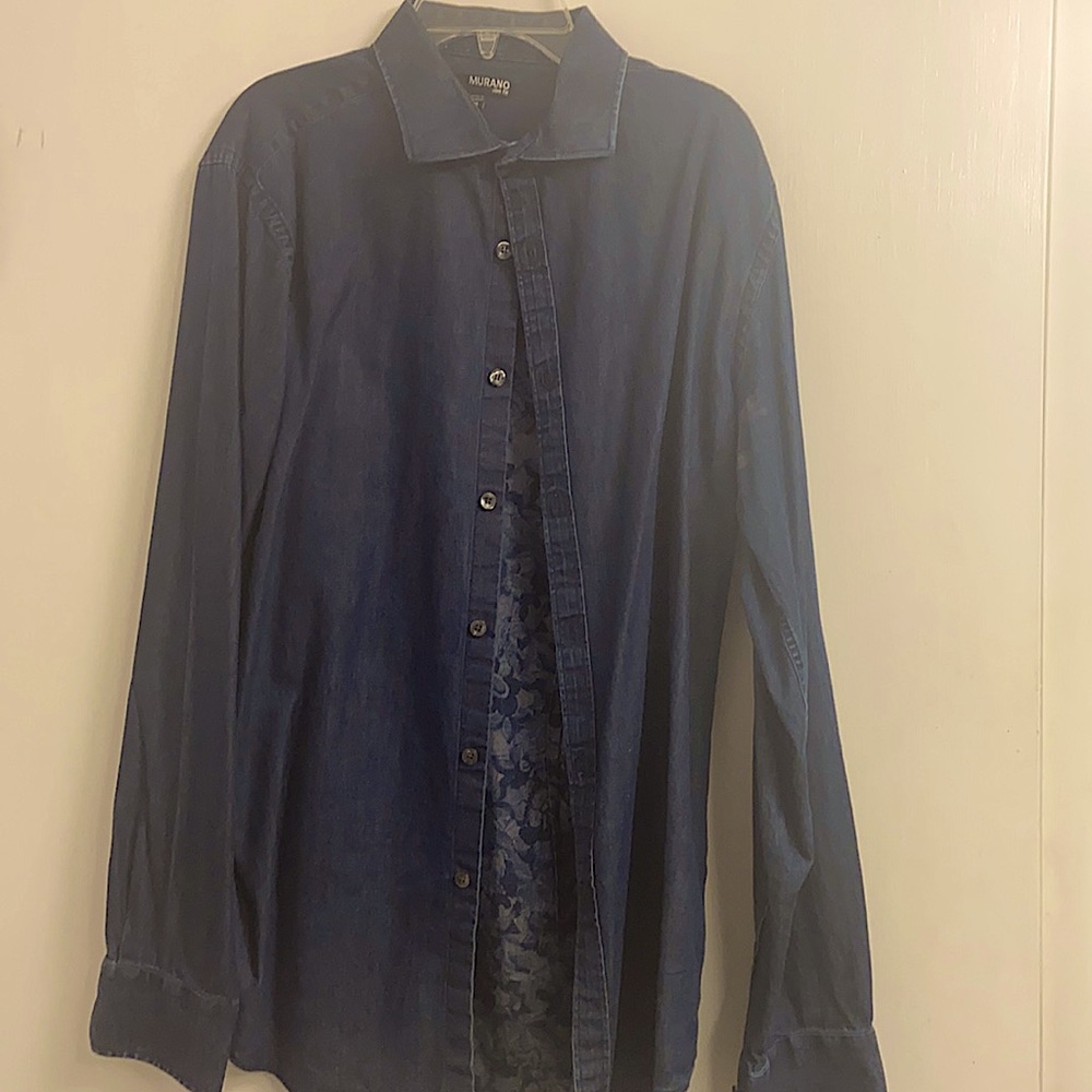 Dark blue Murano button down long sleeve shirt. Medium slim fit